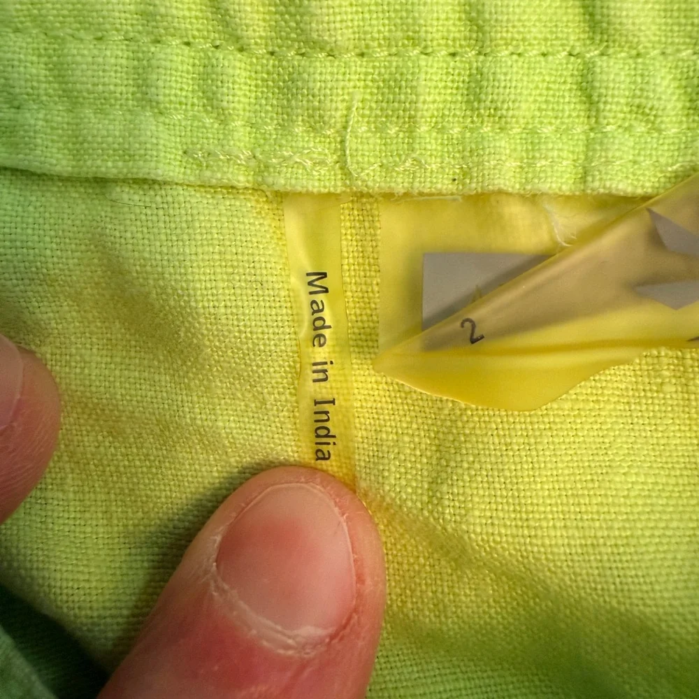 Athleta‎ Size 2 Daydream 100% Linen A-Line Skirt Flare Drawstring Lime Green